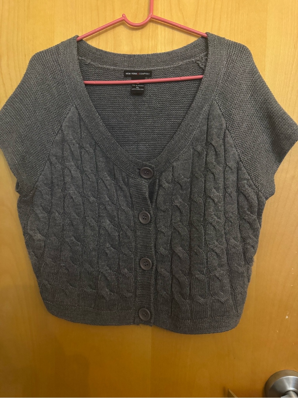 New York & Company Women's Gray Cable Knit Short-Sleeve Cardigan XL